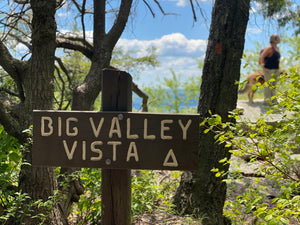 Big Valley Vista View of Sign and overlook - Purple Lizard Team Exploring Rothrock State Forest