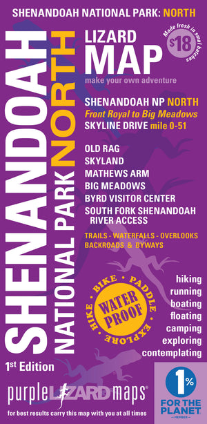Shenandoah National Park Purple Lizard Map Front Cover North