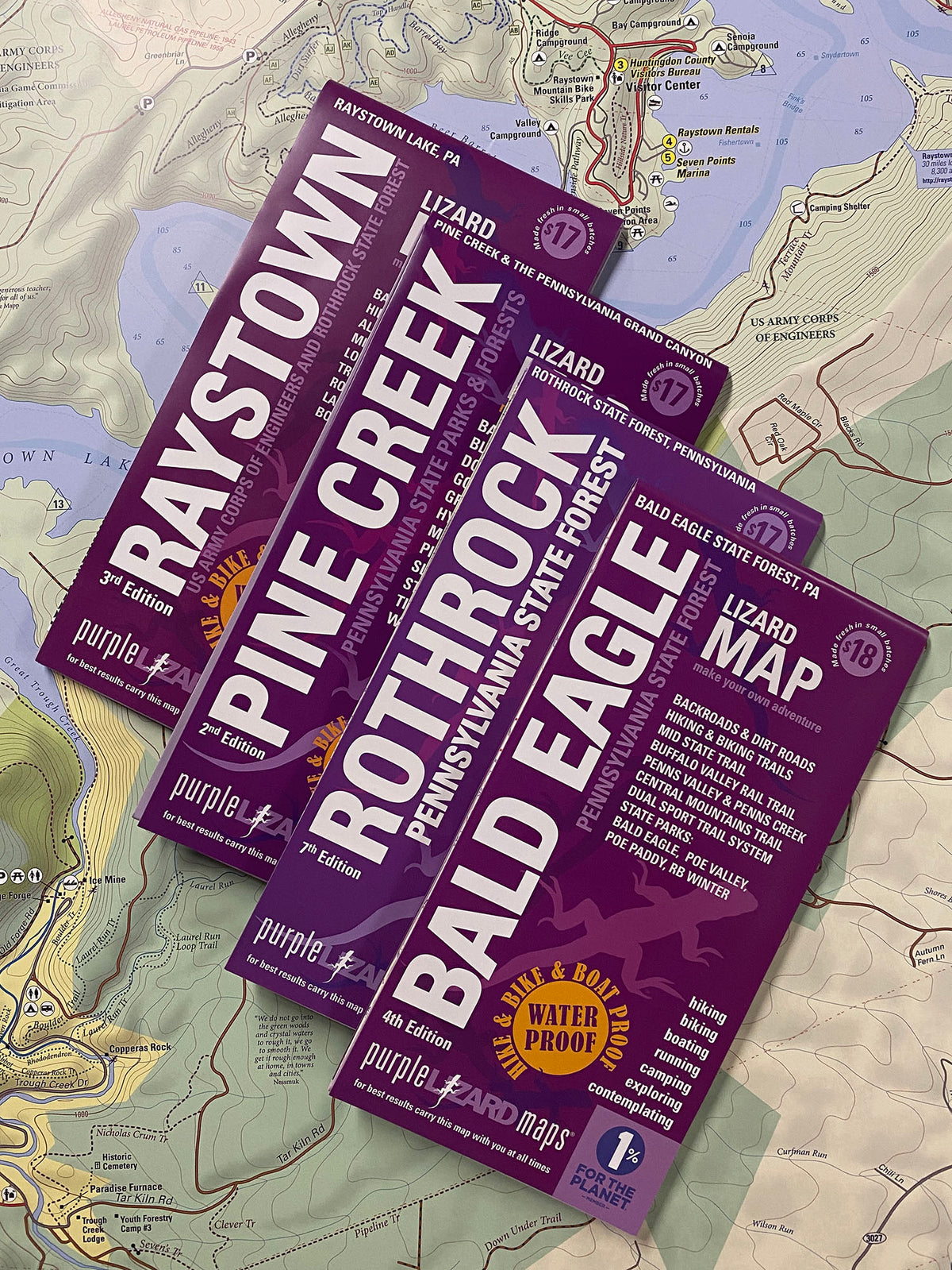 Central PA Lizard 4-Pack: Pine Creek, Bald Eagle, Rothrock and Raystown Lizard Maps