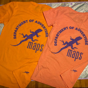 Mens and Women's Department of Adventure Purple Lizard Maps T-Shirt