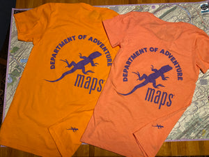 Mens and Women's Department of Adventure Purple Lizard Maps T-Shirt
