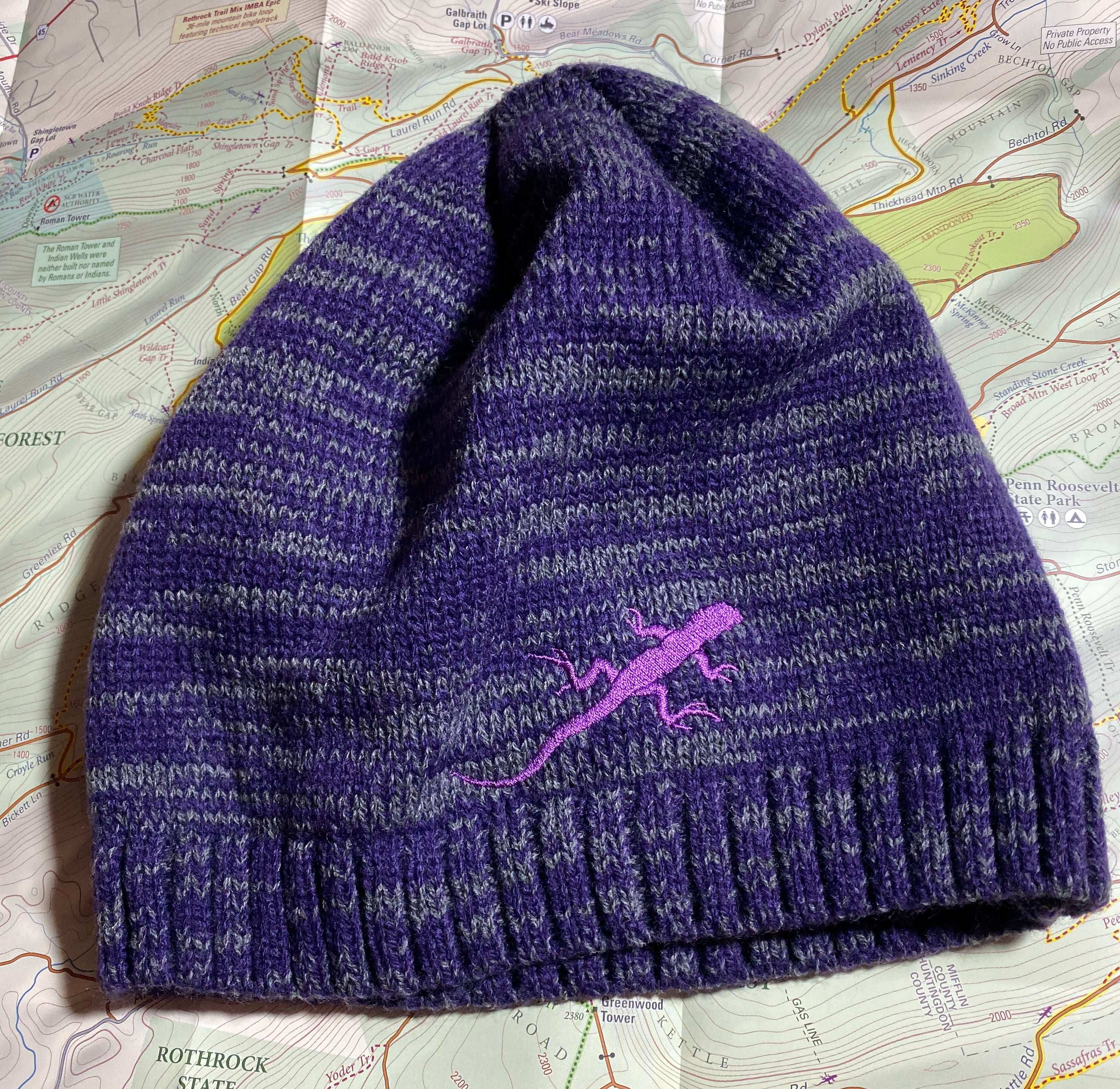 Lizard Knit Beanies - Purple Lizard Maps
