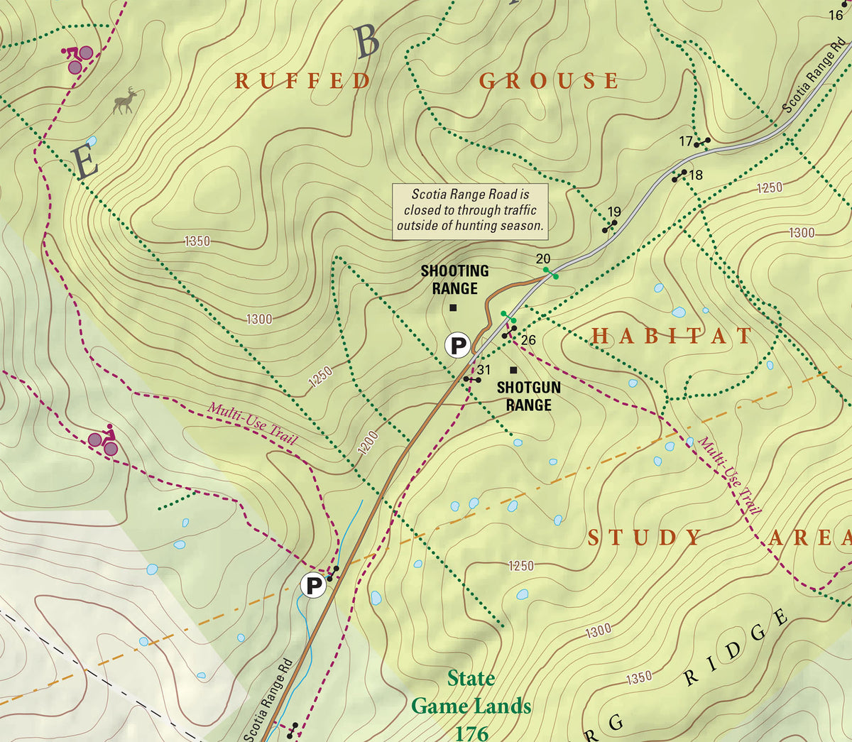 Scotia Game Lands Trails and History Map, PA