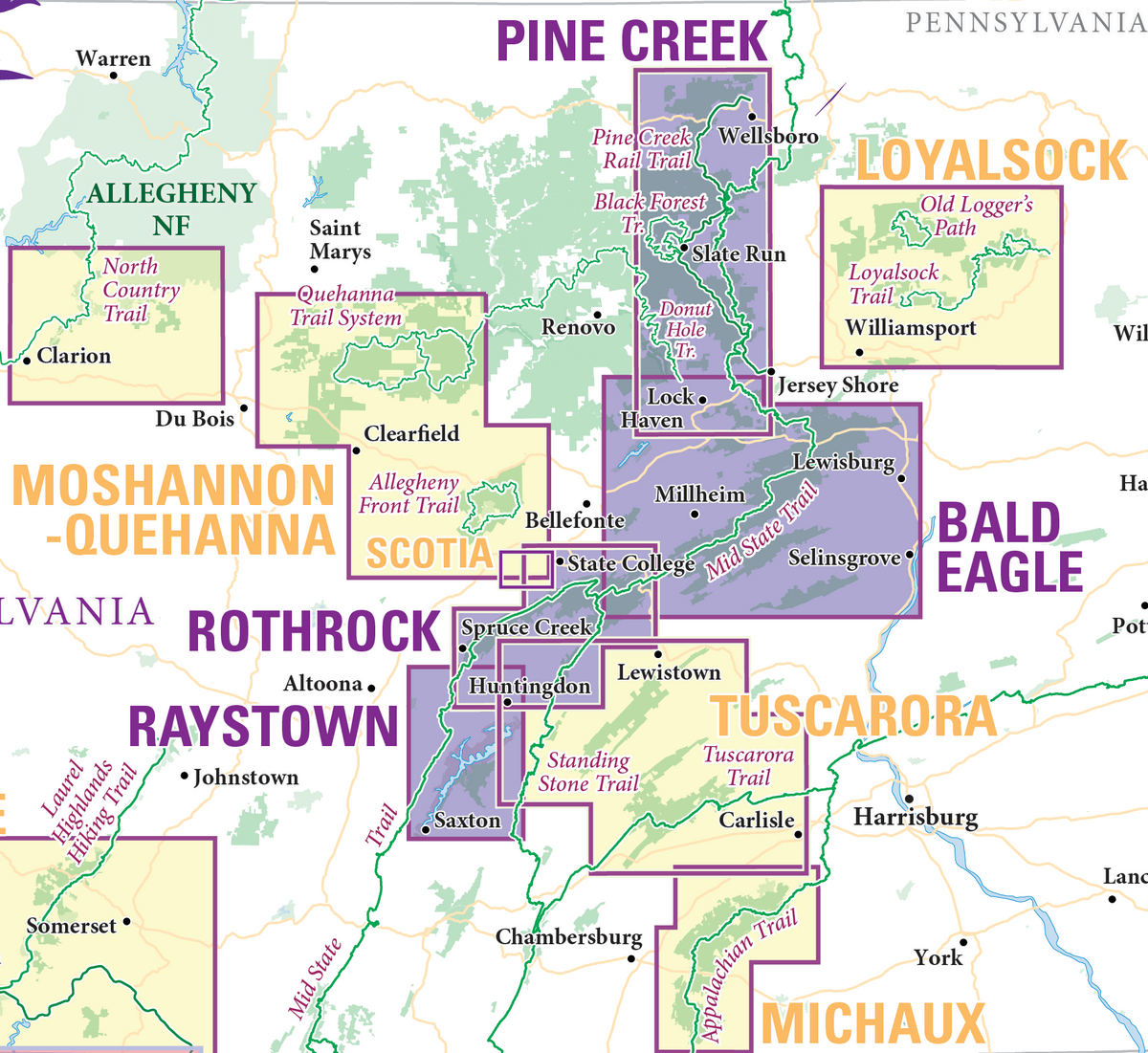 Central PA Lizard 4-Pack: Pine Creek, Bald Eagle, Rothrock and Raystown Lizard Maps